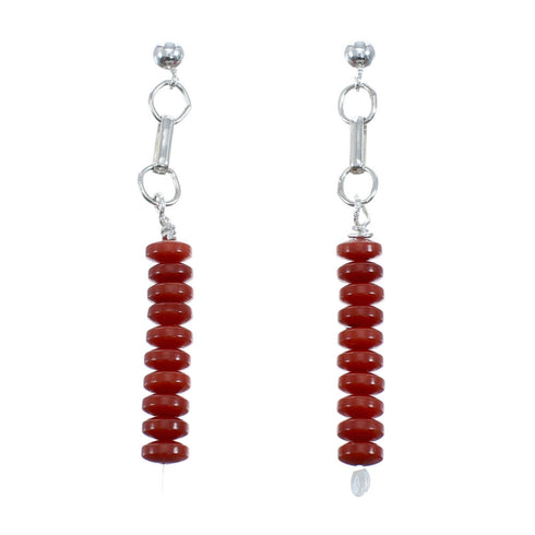 Genuine Sterling Silver Coral Bead Post Dangle Earrings JX128492